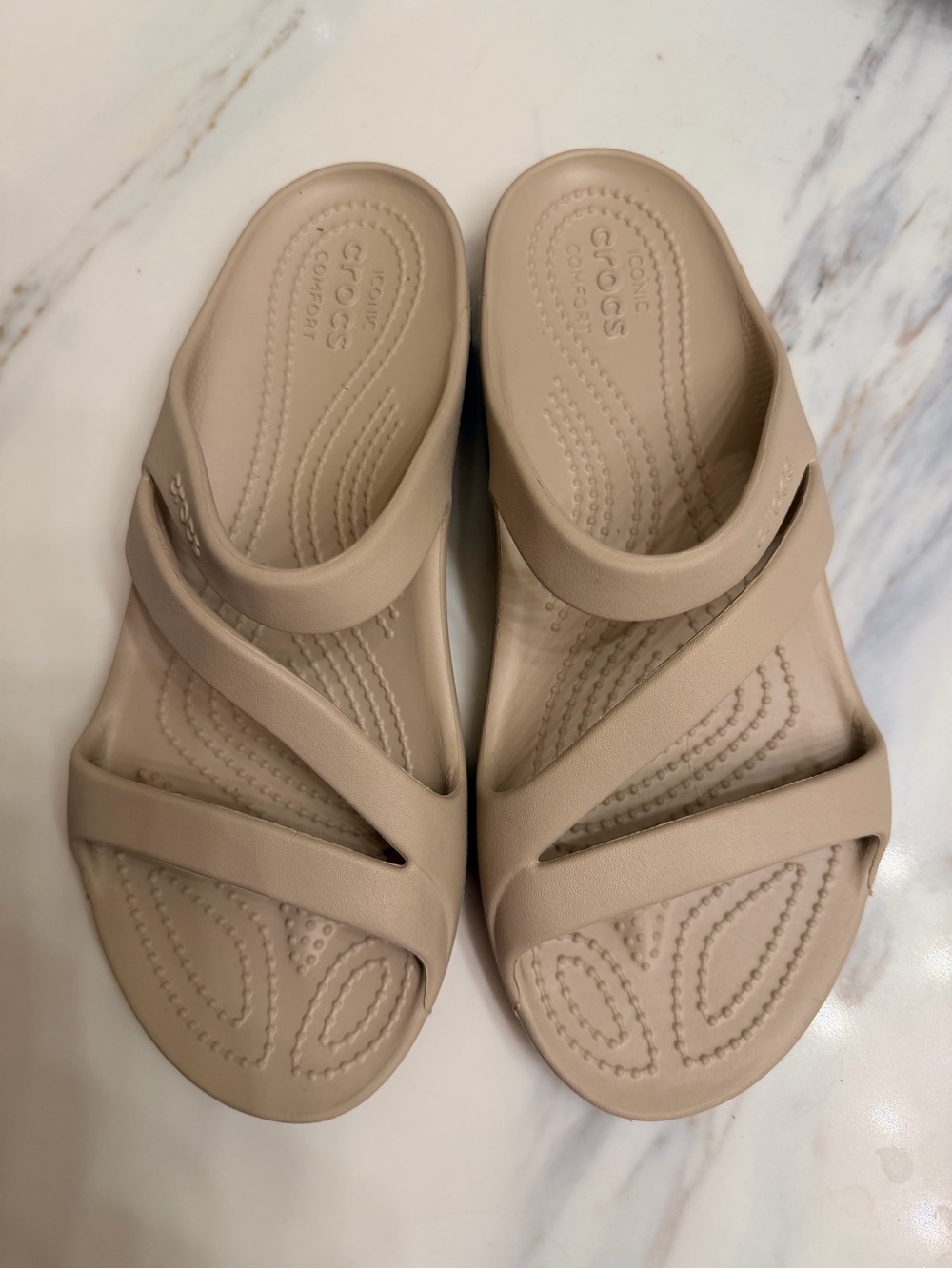 CROCS Women's Taupe Cross-Strap Slide Sandals